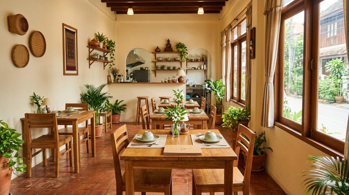 บรรยากาศภายในร้านอาหารไทยเล็ก ๆ ที่พร้อมเปิดร้าน